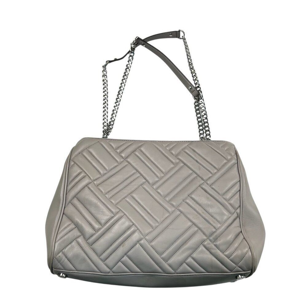 Michael Kors Quilted Leather Peyton Shoulder Bag Tote With Chain Strap Gray - Picture 8 of 14